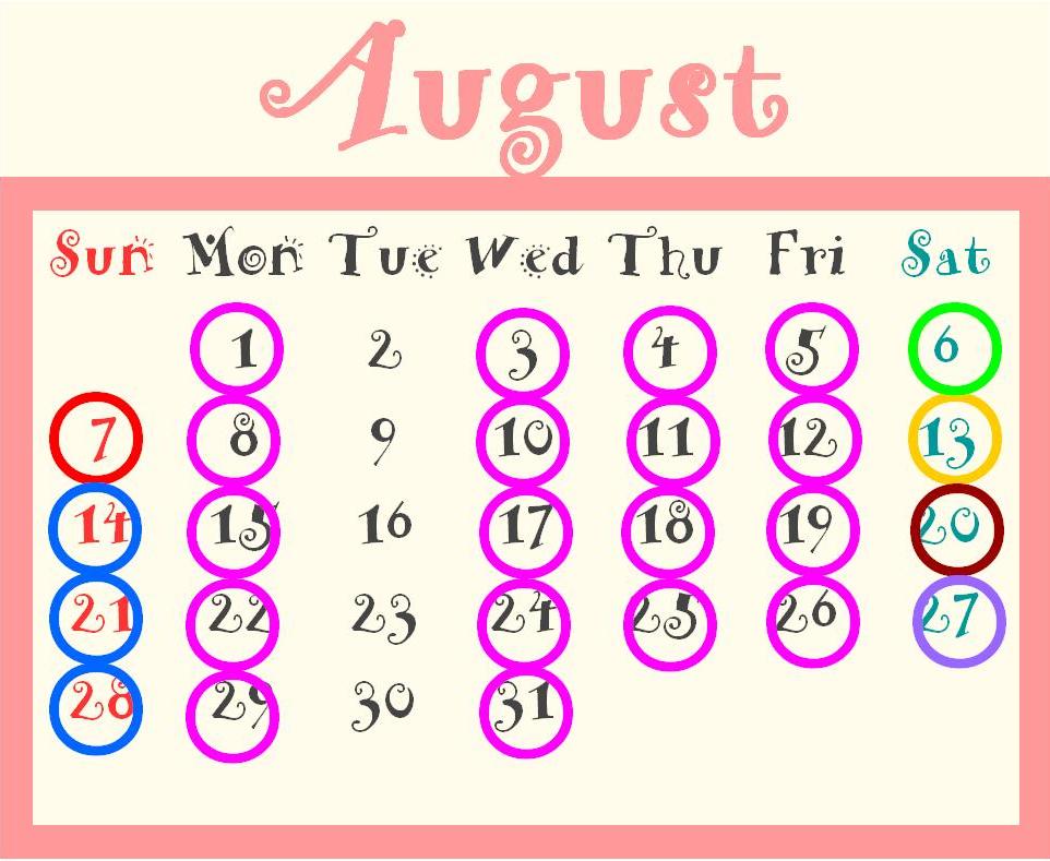 8月ブライダルカレンダー
